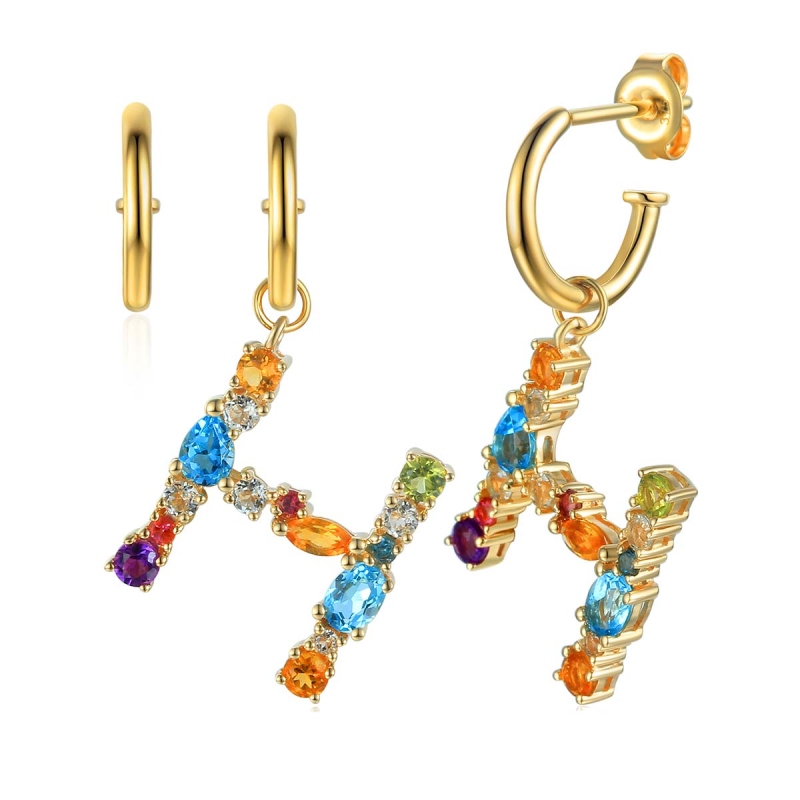 Kolczyki litera H z kamieniami półszlachetnymi  (E82575 Y S) - zdjęcie: 1