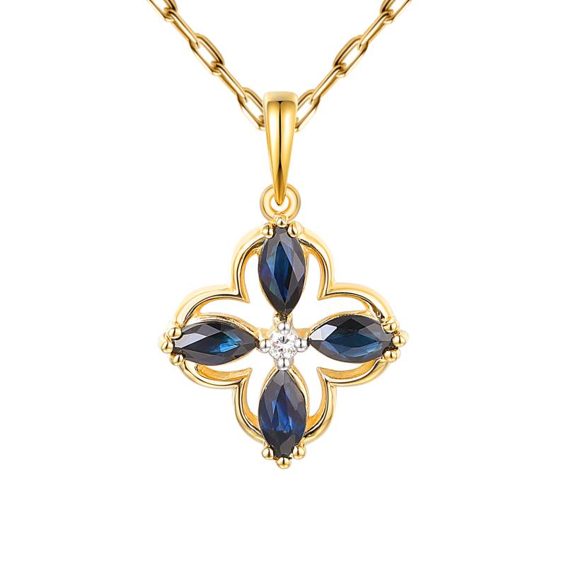Zawieszka z żółtego złota z lonbon blue topazami i diamentem - kwiat (P98901 Y LBT) - zdjęcie: 1
