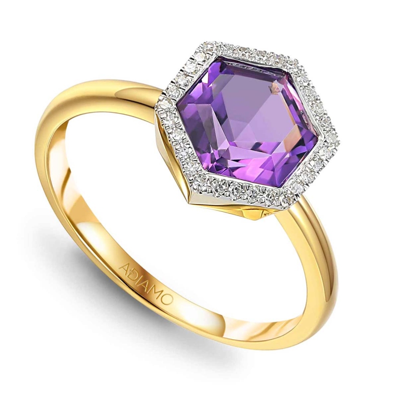 Pierścionek z ametystem i diamentami (R84152 Y AM): 10 - zdjęcie: 1