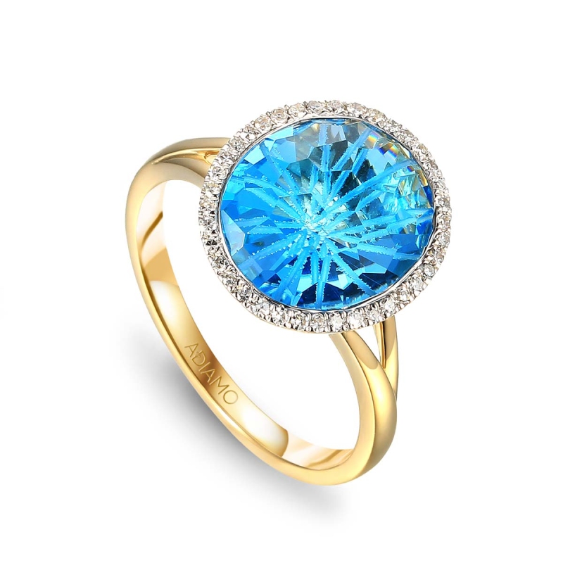 Pierścionek z niebieskim topazem i diamentami (R34799 Y BT): 8 - zdjęcie: 1