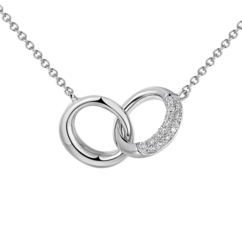Naszyjnik z białego złota - złączone kółeczka z diamentami - 42 cm (N10854 W) - zdjęcie: 1