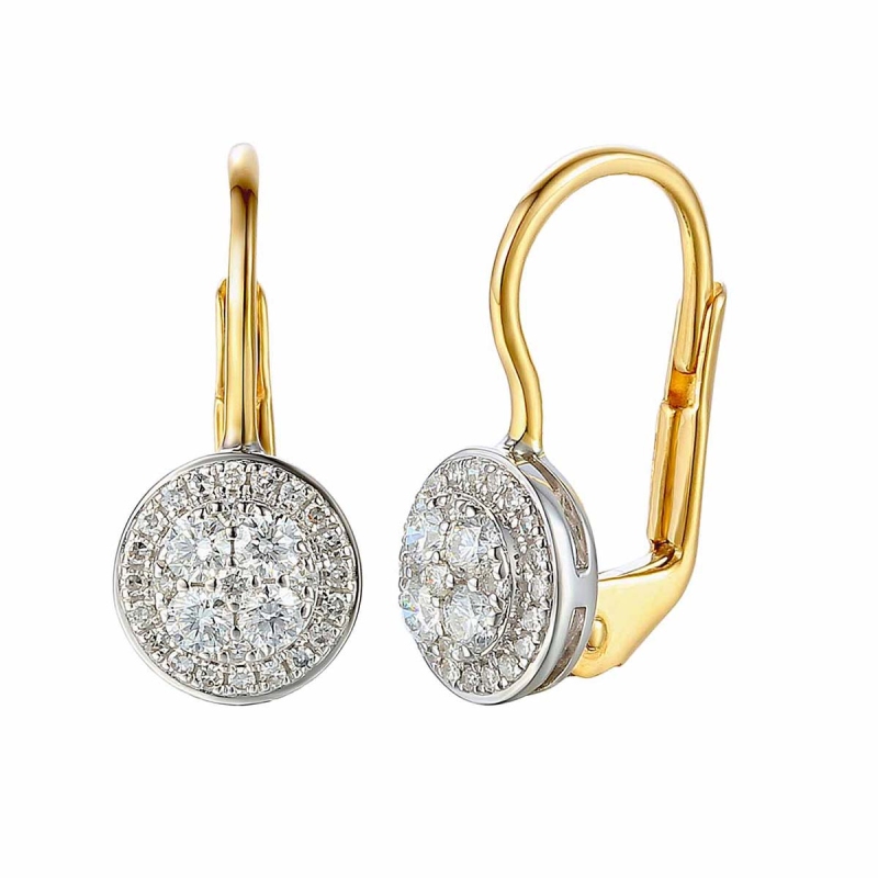 Kolczyki z dwukolorowego złota - okrągłe z diamentami - wiszące 0,35ct (E61528 YW P M) - zdjęcie: 1
