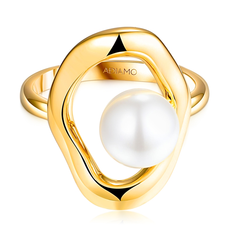 Pierścionek srebrny pozłacany z perłą (R100869 Y PL 925): 13 - zdjęcie: 3