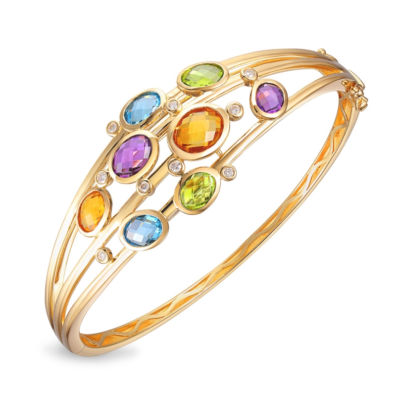 Bransoletka bangle z kolorowymi kamieniami i diamentami (B10005 Y AM,BT,CT,PT) - zdjęcie: 1