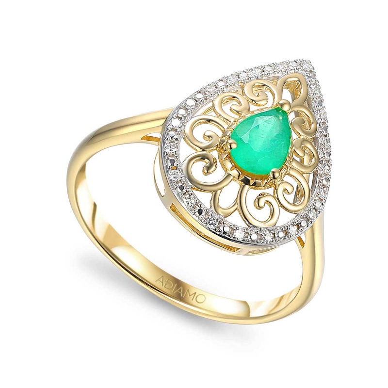 Pierścionek ze szmaragdem i diamentami (R86862 Y EM): 17 - zdjęcie: 1