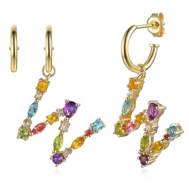 Kolczyki literka W z kamieniami naturalnymi (E85068 Y S AM,BT,CT,PT,PTR,WT 375) - zdjęcie: 1