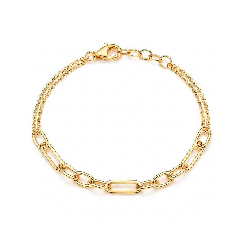 Bransoletka z żółtego złota z podwórjnym łańcuszkiem - 18,5 cm - 2,88 g  (B26052 Y) - zdjęcie: 1