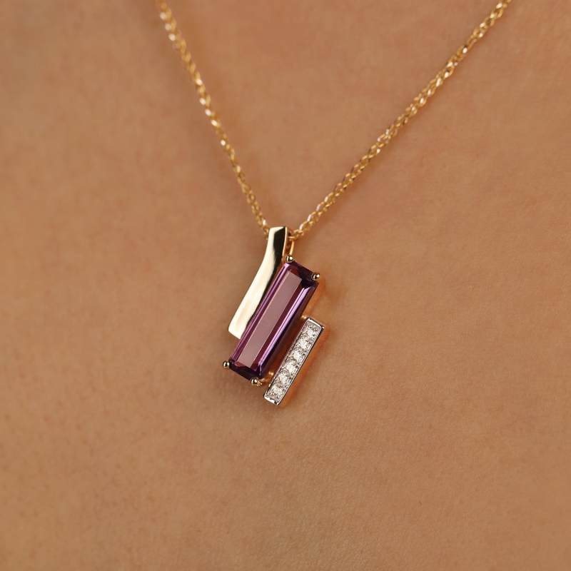 Zawieszka z ametystem i diamentami (P100381 Y AM) - zdjęcie: 4