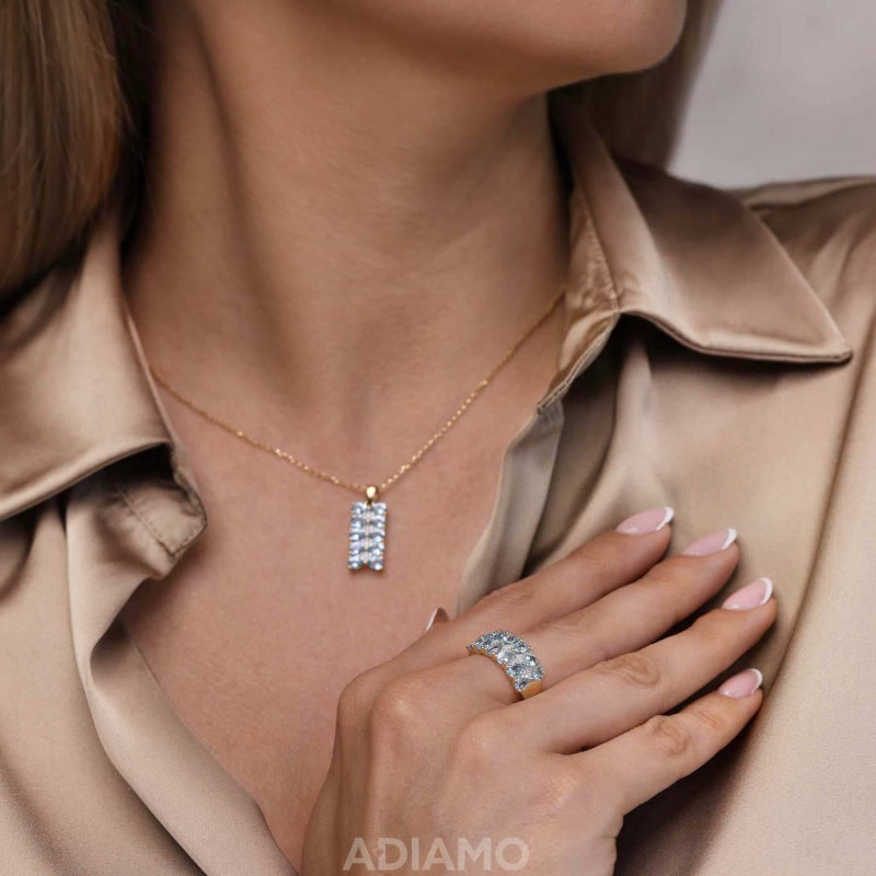 Pierścionek z niebieskimi topazami i diamentami (R93895 Y BT): 15 - zdjęcie: 5