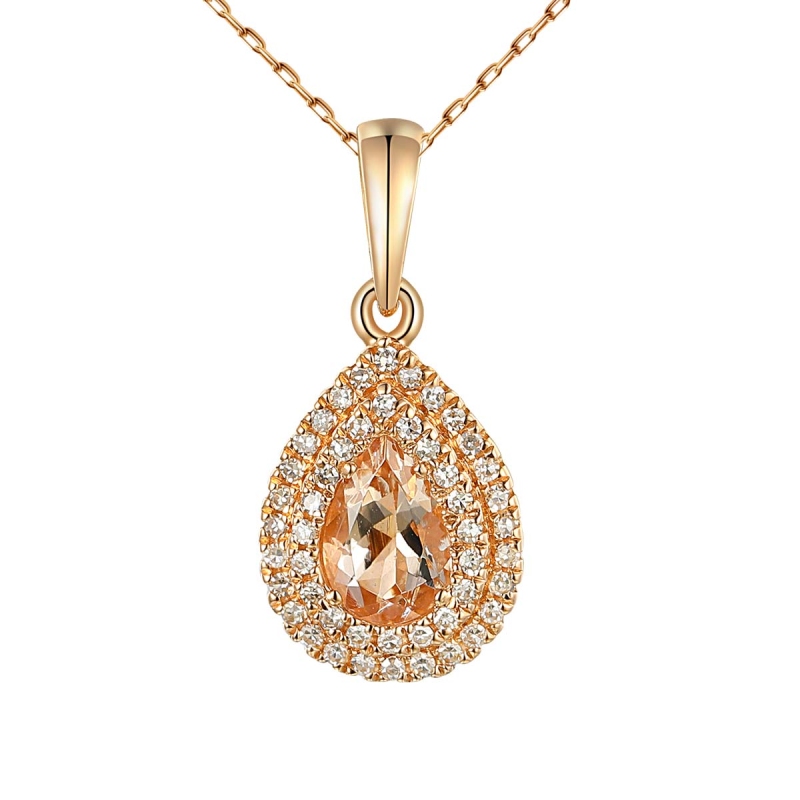 Zawieszka z różowego złota z morganitem i diamentami - gruszka (P87498 R MR) - zdjęcie: 1