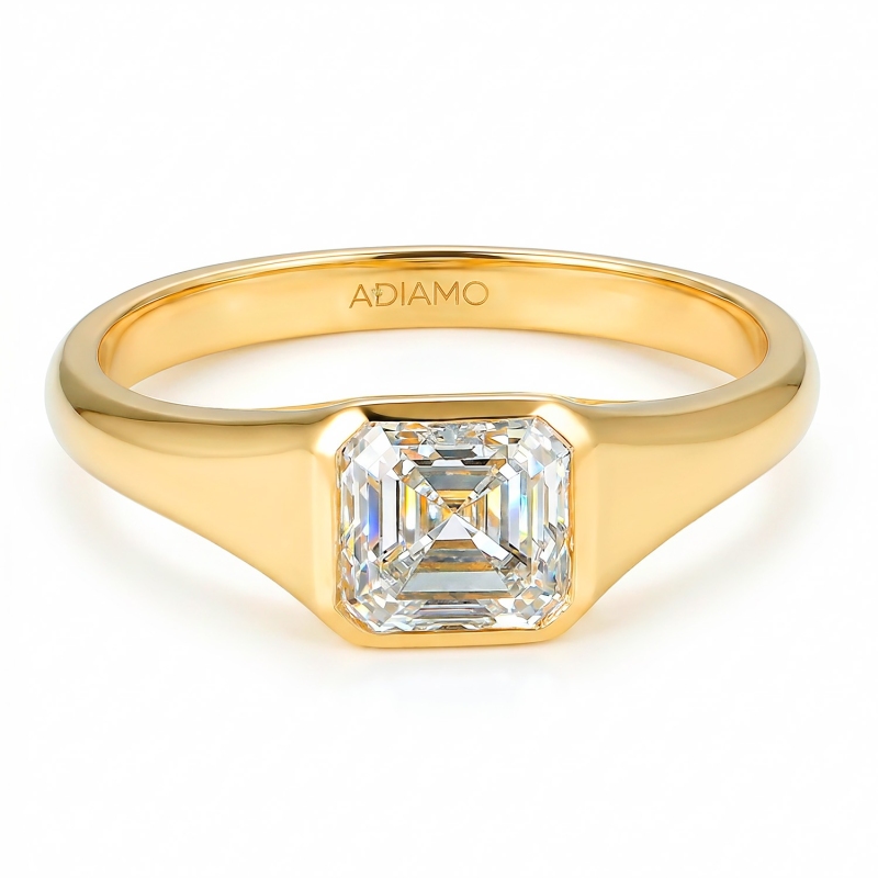 Sygnet z żółtego złota z diamentem laboratoryjnym w szlifie szmaragdowym - 1,50 ct (R97673 YW LGD 1,50ct): 10 - zdjęcie: 3