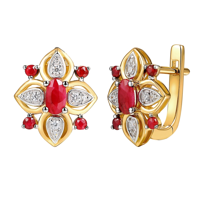 Kolczyki z rubinami i diamentami (E98880 Y A RU) - zdjęcie: 1