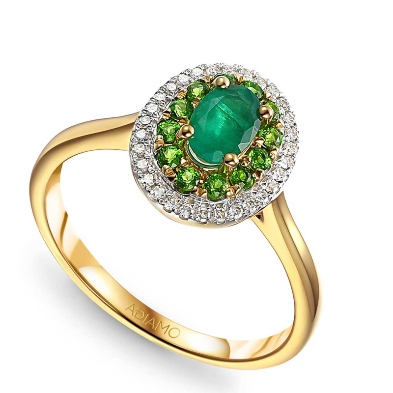 Pierścionek ze szmaragdem, diopsydami i diamentami (R90189 Y EM): 10 - zdjęcie: 1