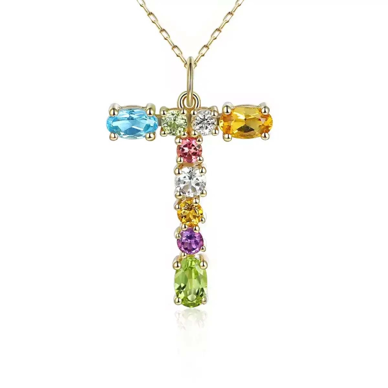 Zawieszka literka T z kolorowymi kamieniami (P85065 Y) - zdjęcie: 1