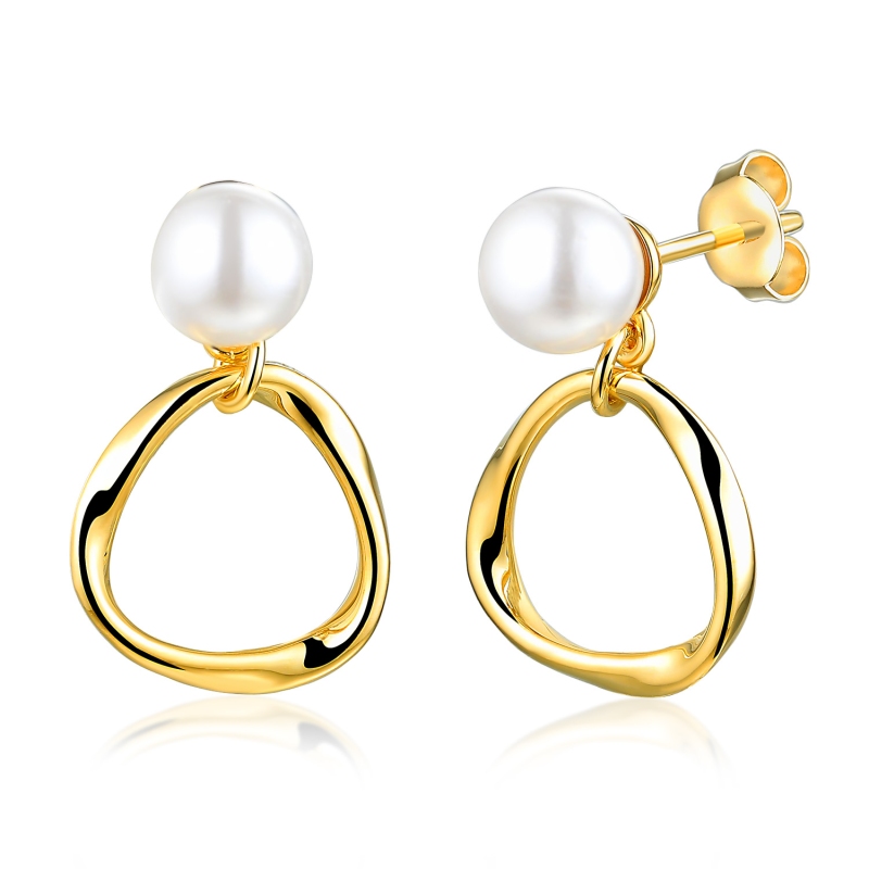 Kolczyki srebrne pozłacane z perłami (E100868 Y S PL 925) - zdjęcie: 1