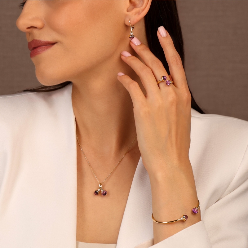 Bransoletka bangle z ametystami w szlifie kaboszonowym i diamentami (B10550 Y AM) - zdjęcie: 4