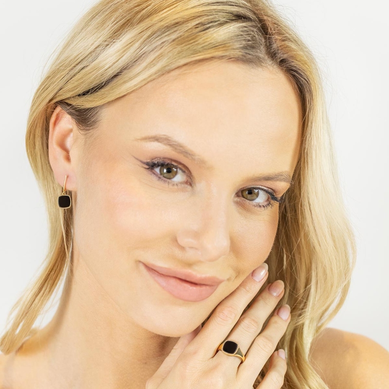 Sygnet złoty z czarnym agatem (R81715 Y BAG 375): 16 - zdjęcie: 3