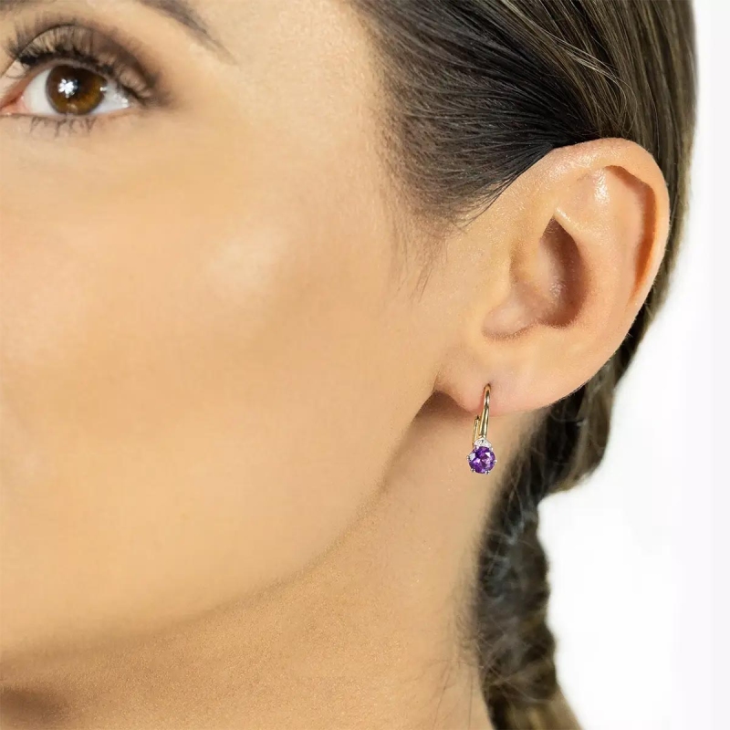 Kolczyki z ametystami i diamentami (E73493 Y P AM) - zdjęcie: 2