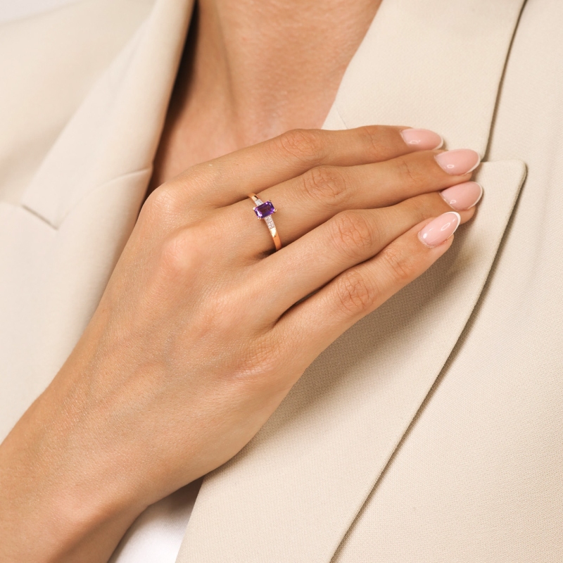 Pierścionek z ametystem i diamentami (R84147 Y AM): 7 - zdjęcie: 4