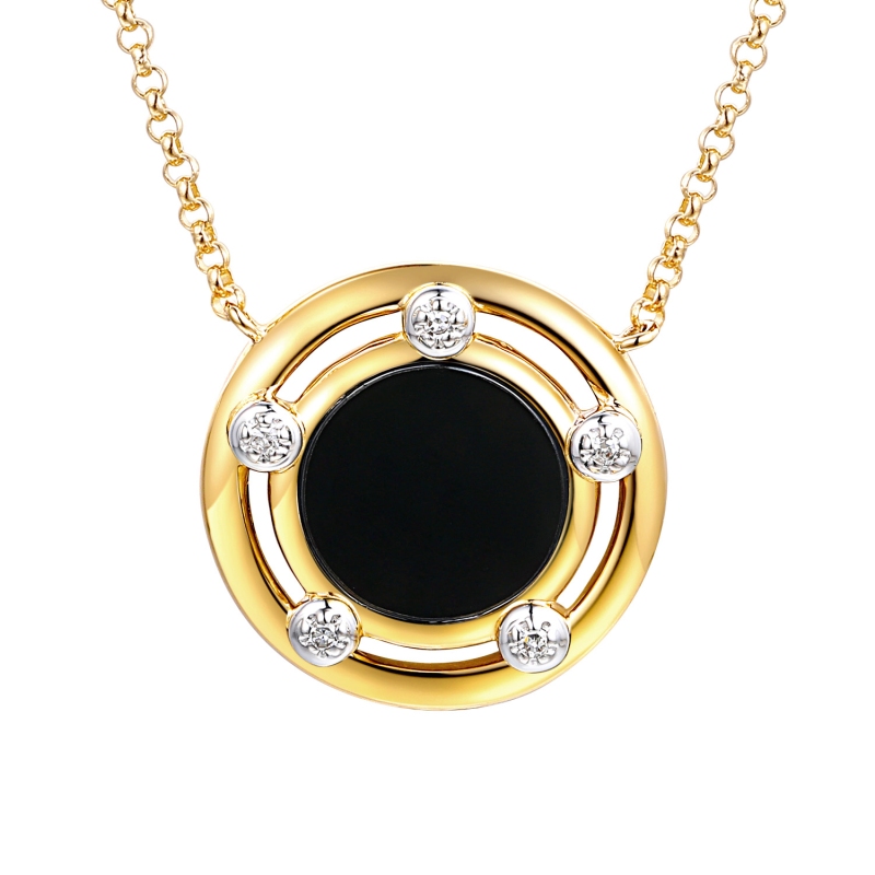 Naszyjnik z czarnym agatem i diamentami (N12254 Y G BAG) - zdjęcie: 1