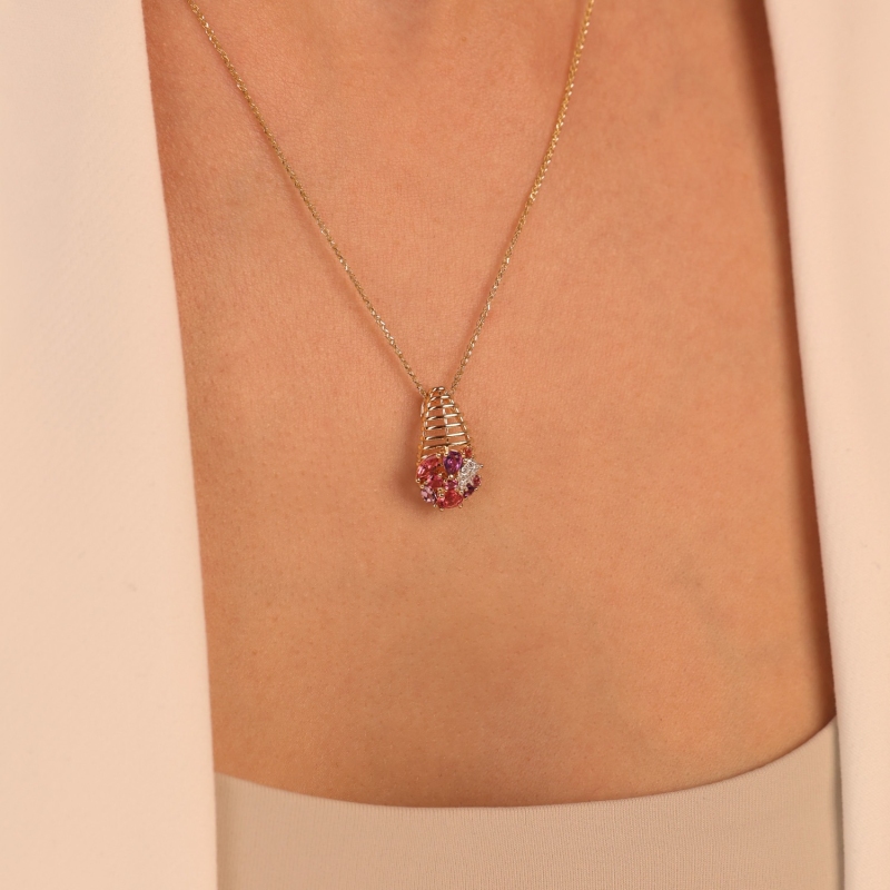 Zawieszka z kolorowymi kamieniami i diamentami (P99605 Y AM,PTR,RH) - zdjęcie: 2