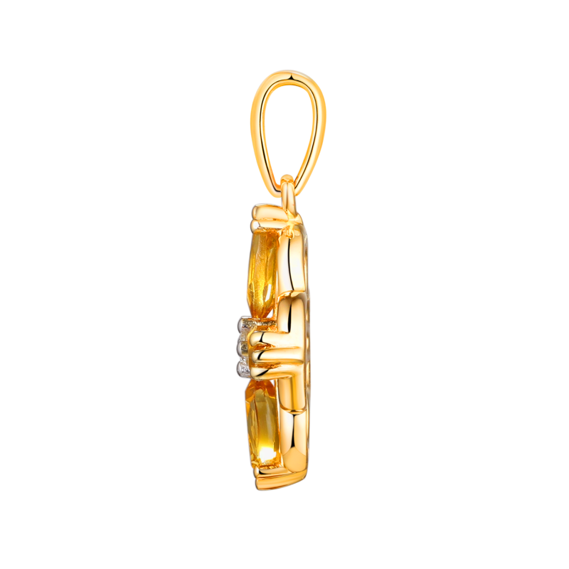 Zawieszka z żółtego złota z cytrynami i diamentem - kwiat (P98901 Y CT) - zdjęcie: 2