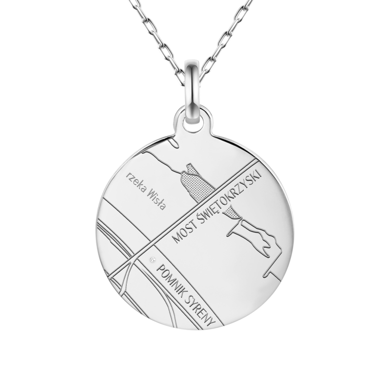 Zawieszka okrągła z białego złota z diamentem i mapą Twoich wspomnień (P94239 W M) - zdjęcie: 1