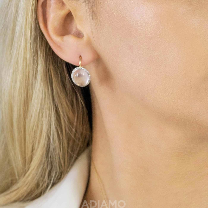 Kolczyki z żółtego złota - z rózowymi kwarcami i diamentami 9,31 ct (E28935 Y P RQ) - zdjęcie: 2