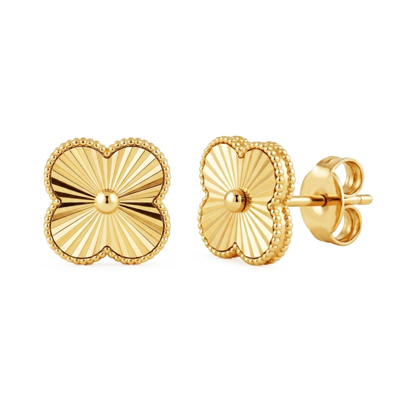 Kolczyki złote koniczynki ryflowane duże (E25178 Y S) - zdjęcie: 1