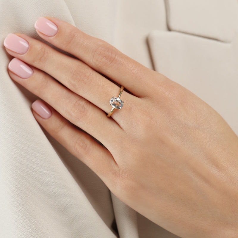 Pierścionek z owalnym białym topazem - zdjęcie: 5