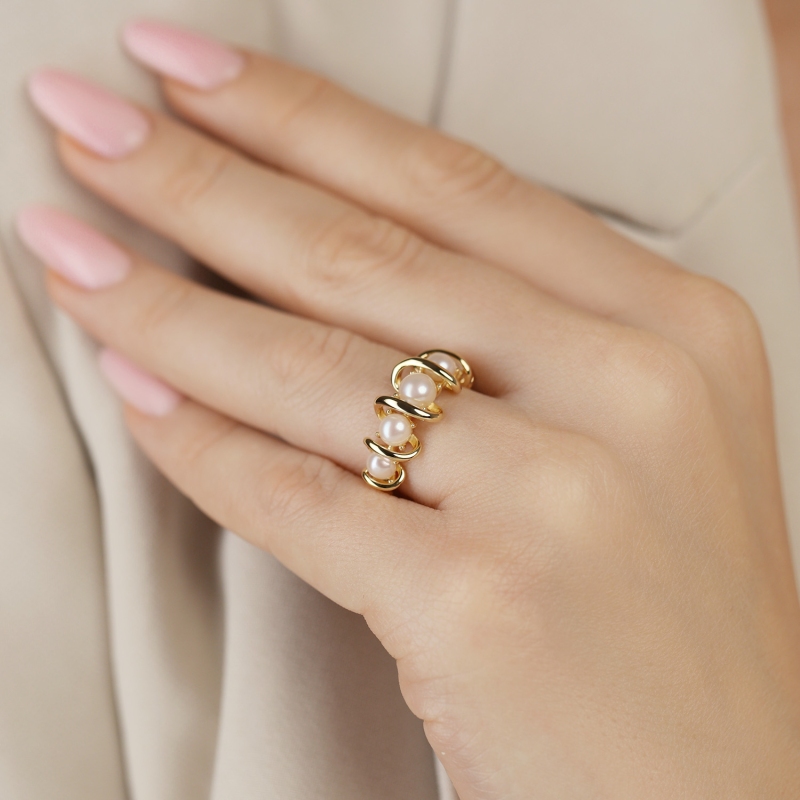 Pierścionek srebrny pozłacany z perłami (R100860 Y PL 925) : 13 - zdjęcie: 2