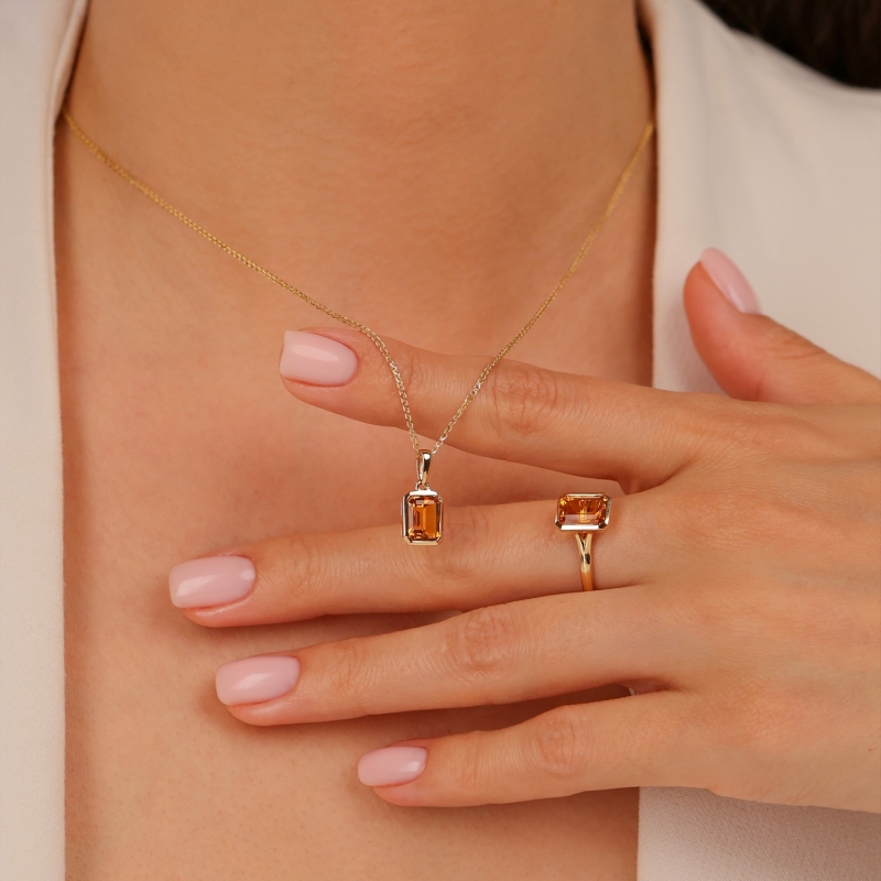 Zawieszka z żółtego złota z cytrynem w szlifie szmargdowym - 1,47 ct (P93955 Y CT) - zdjęcie: 3