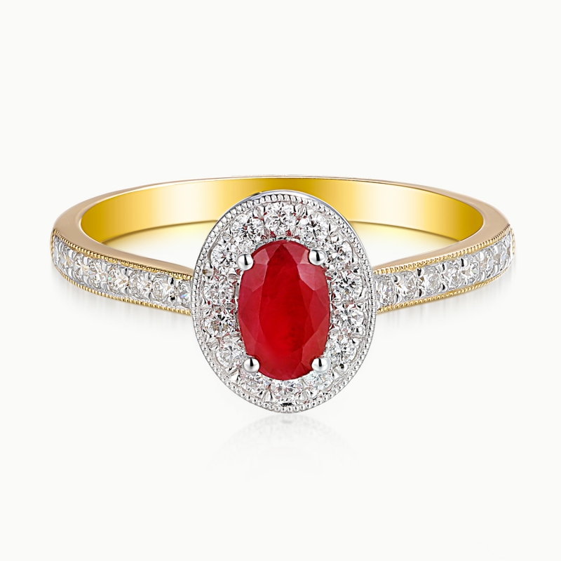 Pierścionek z rubinem i diamentami (R46558 YW RU): 10 - zdjęcie: 3