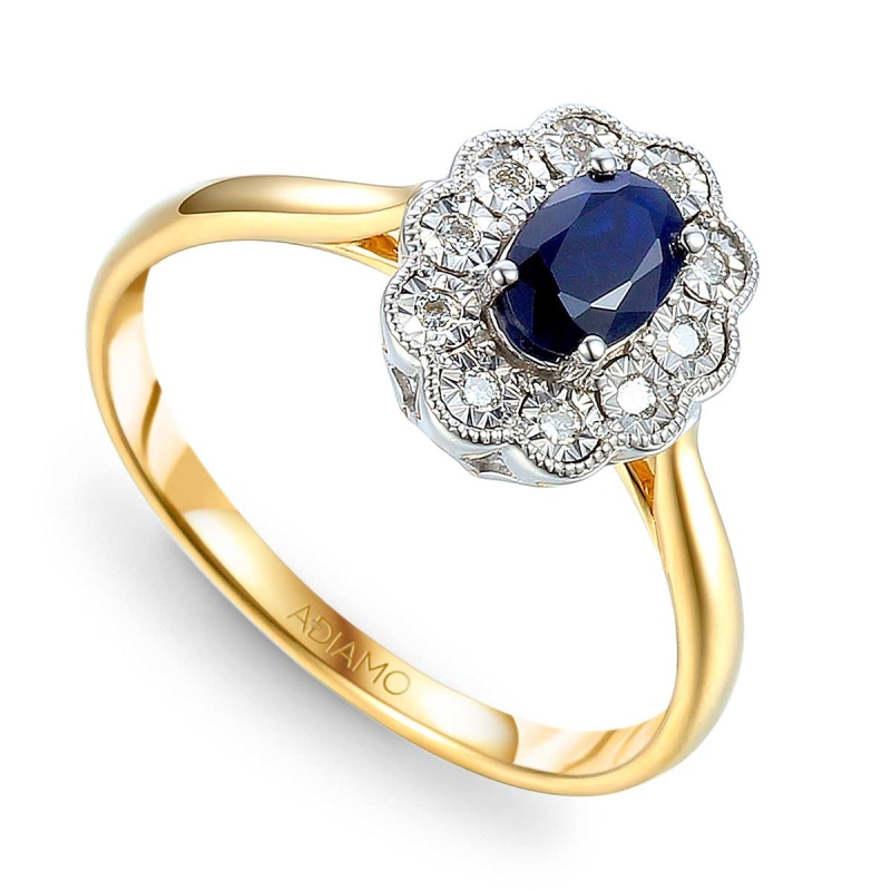 Pierścionek z szafirem i diamentami (R63665 YW SA): 10 - zdjęcie: 1