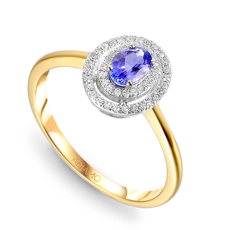 Pierścionek z tanzanitem i diamentami (R46247 YW T) - zdjęcie: 1