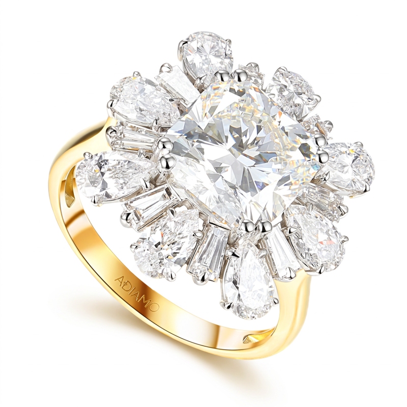 Pierścionek z dwukolorowego złota z diamentami laboratoryjnymi (R104071 YW LGD 4,19ct): 16 - zdjęcie: 1