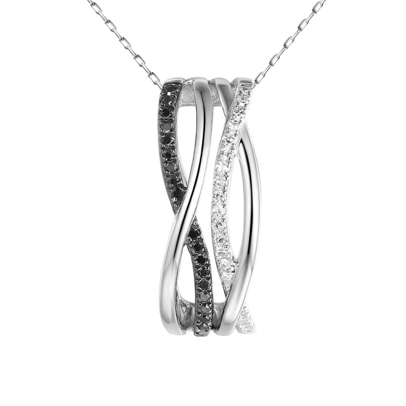 Zawieszka z białego złota z diamentami i czarnymi diamentami - 0,11 ct (P56276 W BD) - zdjęcie: 1