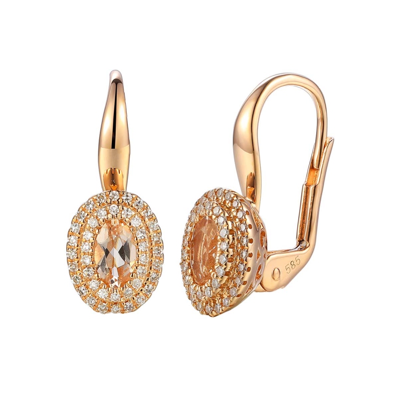 Kolczyki z różowego złota z morganitem i diamentami - 0,38 ct - patentka (E87497 R P MR) - zdjęcie: 1