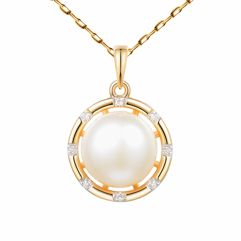 Zawieszka z żółtego złota z perłą i diamentami na okręgu (P98882 Y PL) - zdjęcie: 1