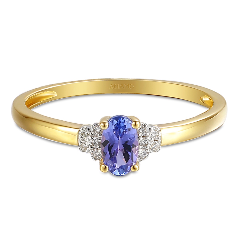 Złoty pierścionek z tanzanitem i diamentami (R30617 Y T): 7 - zdjęcie: 2