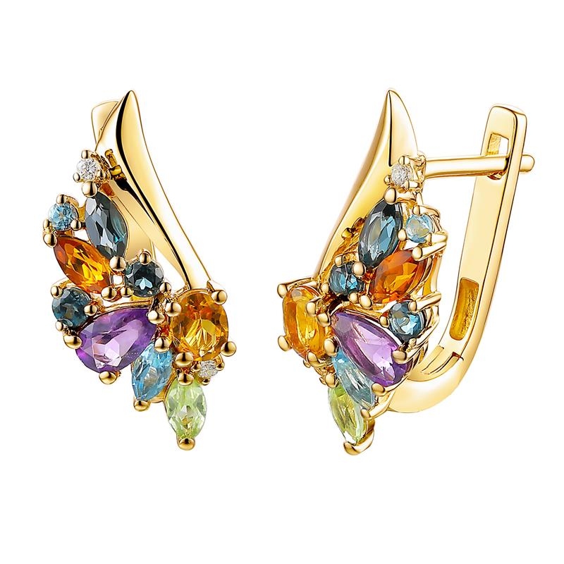 Kolczyki z kolorowymi kamieniami i diamentami (E98894 Y A AM,BT,CT,PT) - zdjęcie: 1