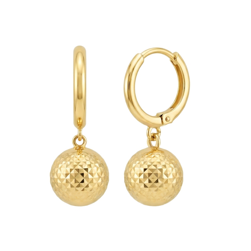 Kolczyki złote wiszące - kulki diamentowane (E26049 Y) - zdjęcie: 1
