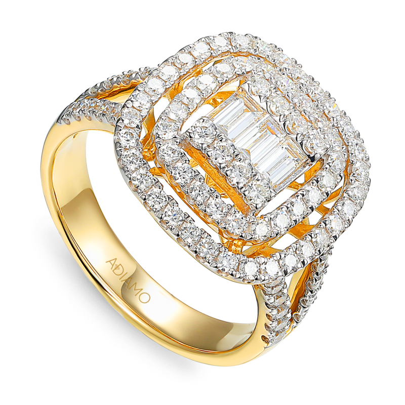 Pierścionek z żółtego złota z diamentami w szlifie bagietowym (R50955 Y): 16 - zdjęcie: 1
