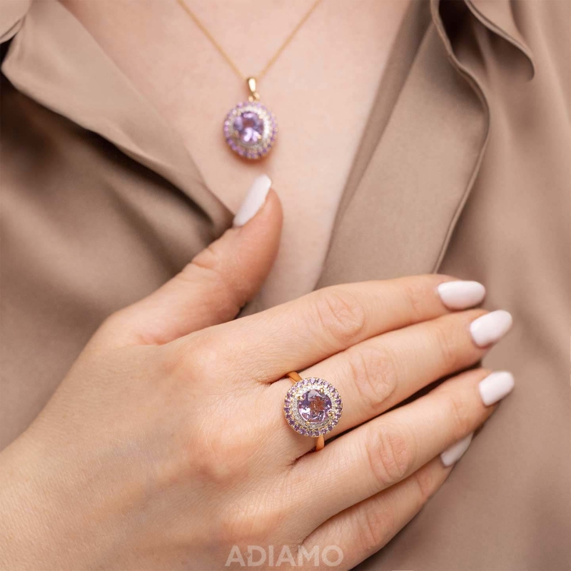 Pierścionek z różowymi ametystami i diamentami (R88806 Y PAM): 16 - zdjęcie: 2