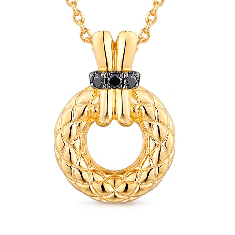 Zawieszka z żółtego złota z czarnymi diamentami - pikowany wzór (P96151 Y BD) - zdjęcie: 1