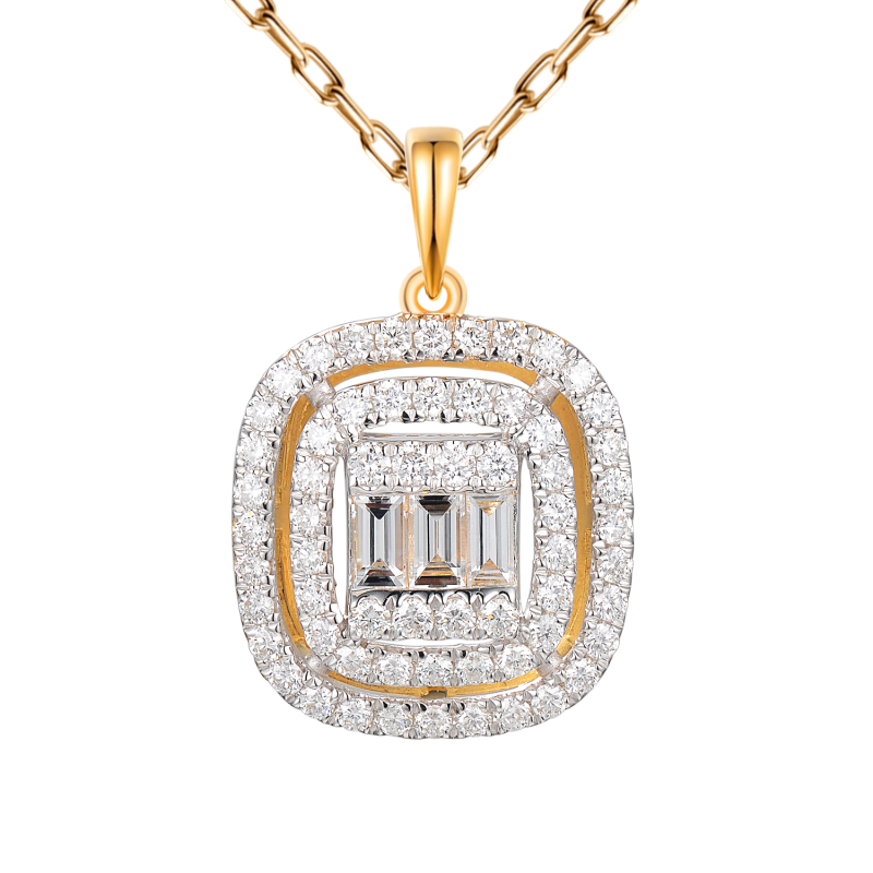 Zawieszka z żółtego złota z diamentami w szlifie bagietowym (P50955 Y) - zdjęcie: 1
