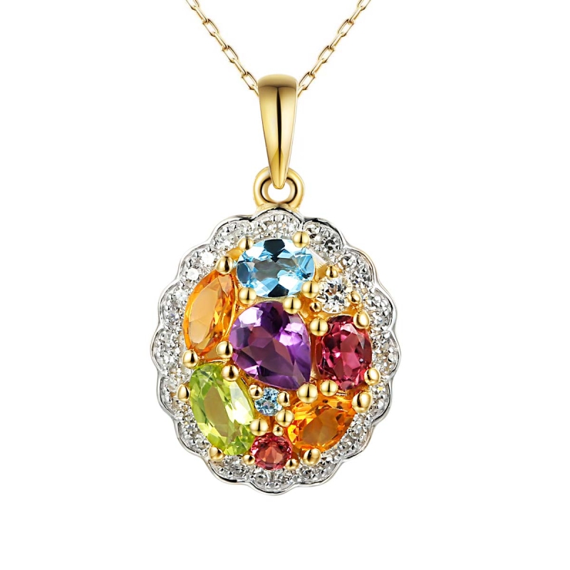 Zawieszka z kolorowymi kamieniami i diamentami (P88482 Y) - zdjęcie: 1