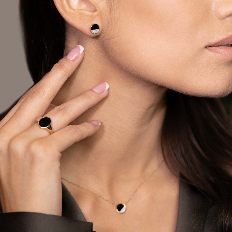 Kolczyki z czarnym agatem i diamentami (E85644 Y S BAG) - zdjęcie: 2