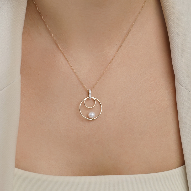 Naszyjnik z perłą i diamentami (N100443 Y PL) - zdjęcie: 2