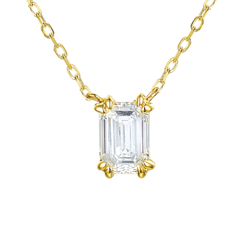 Naszyjnik z żółtego złota z diamentem laboratoryjnym w szlifie szmaragdowym - 0,32 ct (N12452 Y C LGD 0,32ct) - zdjęcie: 1